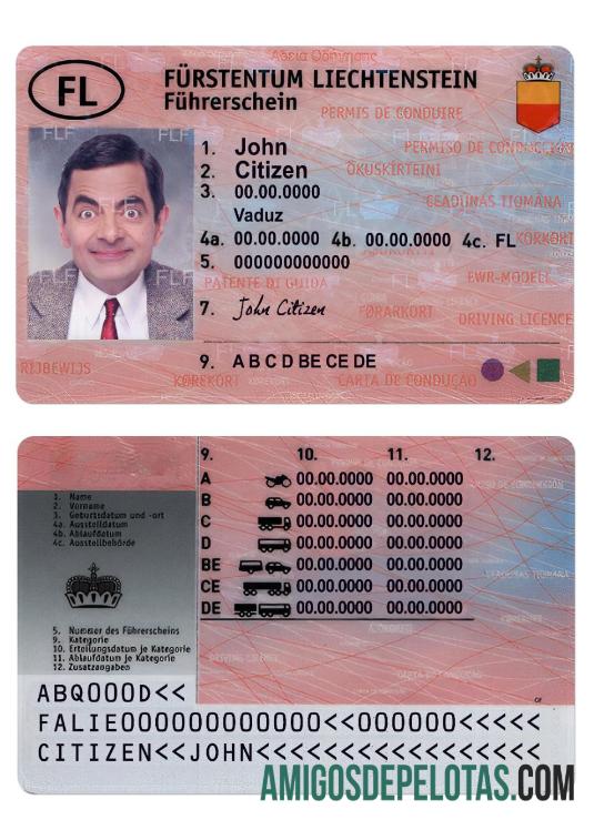 Carta de condução do Liechtenstein modelo